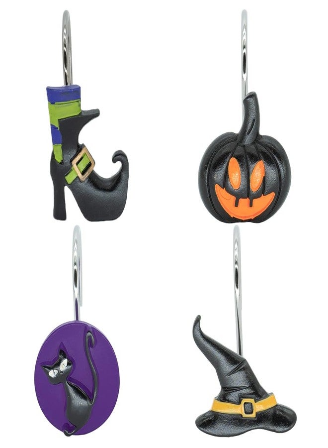 Phedrew 12 Pieces Halloween Shower Curtain Hooks Rings Halloween Bathroom Accessories Metal Rustproof Curtain Hook Halloween Decorative Sliding Resin Shower Hooks for Bathroom Decor - Image 1